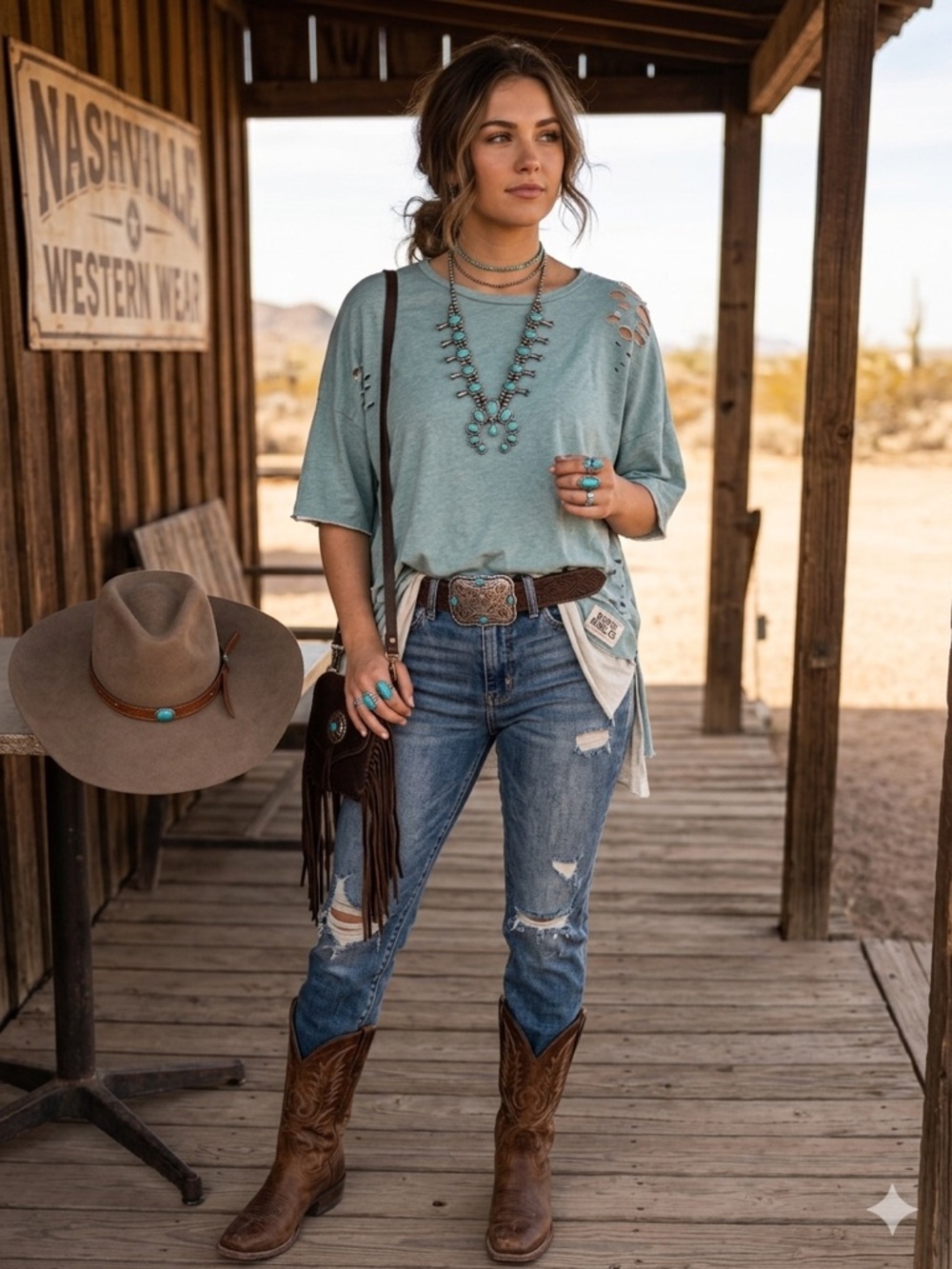 NWT POL Teal Distressed Oversized High-Low Top with Patched Layer, S